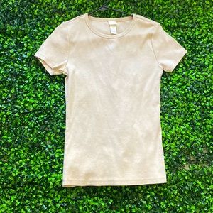 Tight fitting tan ribbed shirt